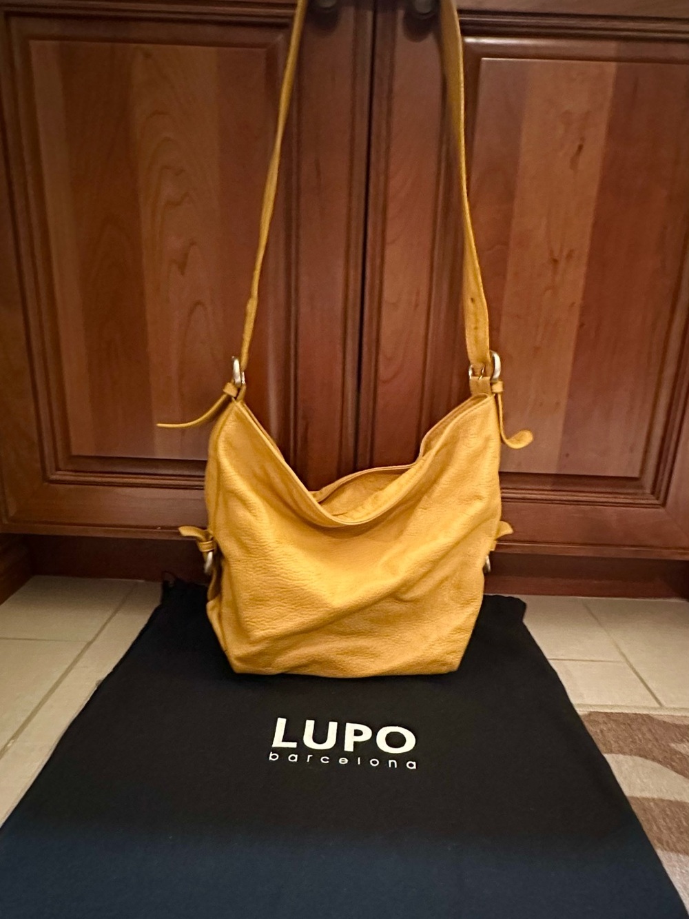 LUPO Barcelona Canary Yellow Leather Hobo Shoulder Bag + Dust Bag & Pouch